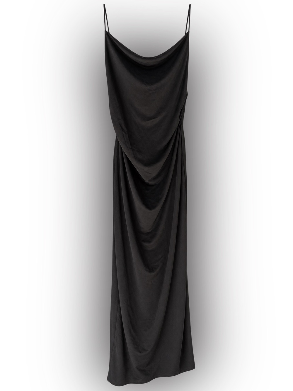 Pull&Bear Asymmetrical Top Black Open-Back Cowl Neck Ruched Midi Dress Size S